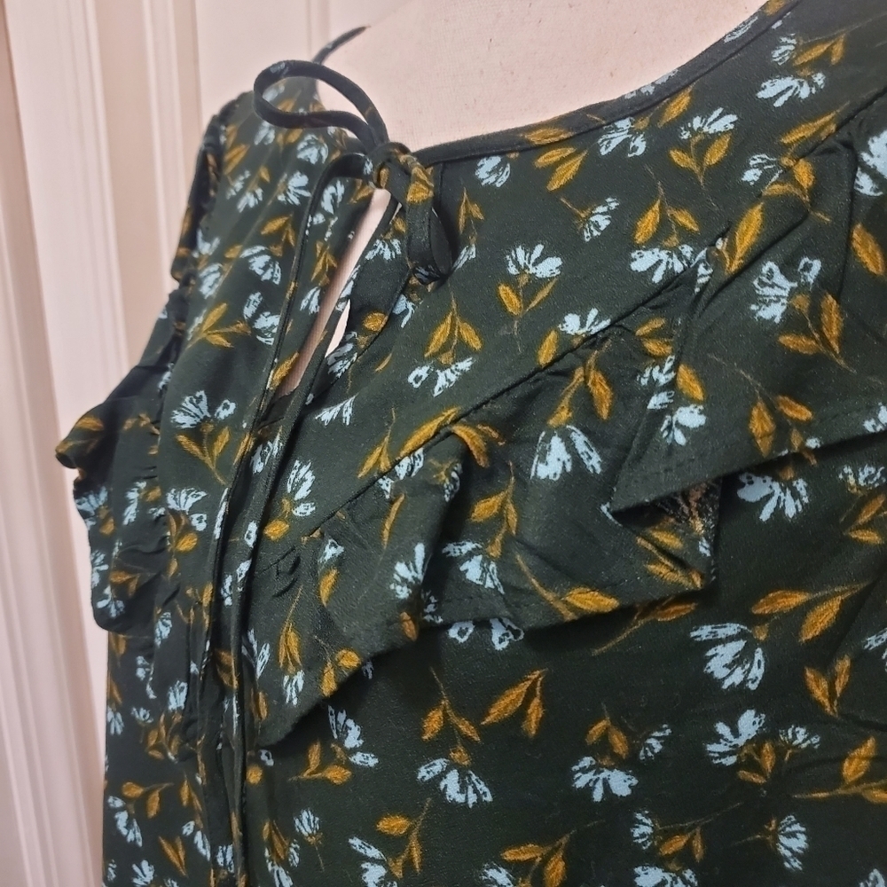 NWT Sonoma Floral Print Ruffle Peasant Blouse Size 0X green/blue - Picture 6 of 12